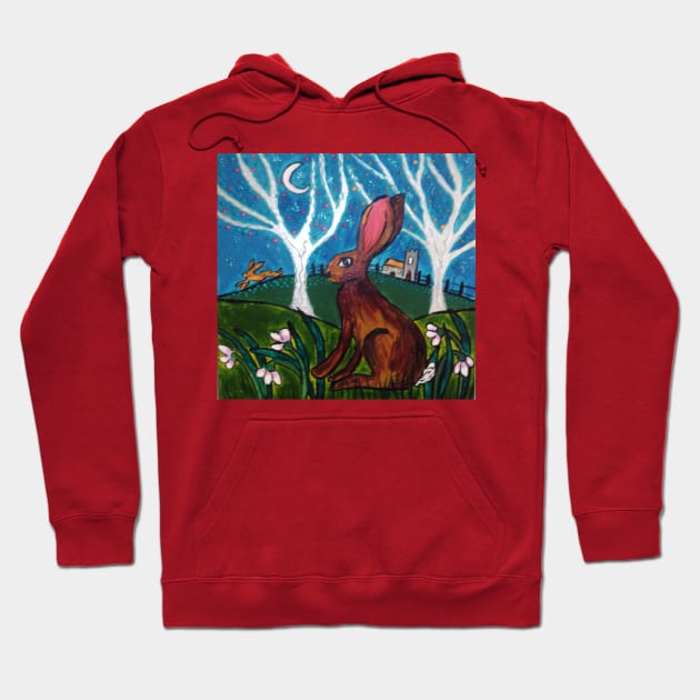 Hare among Snowdrops Hoodie by Casimirasquirkyart